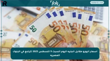 أسعار اليورو مقابل الجنيه اليوم السبت 9 أغسطس 2025 تتراجع في البنوك المصرية